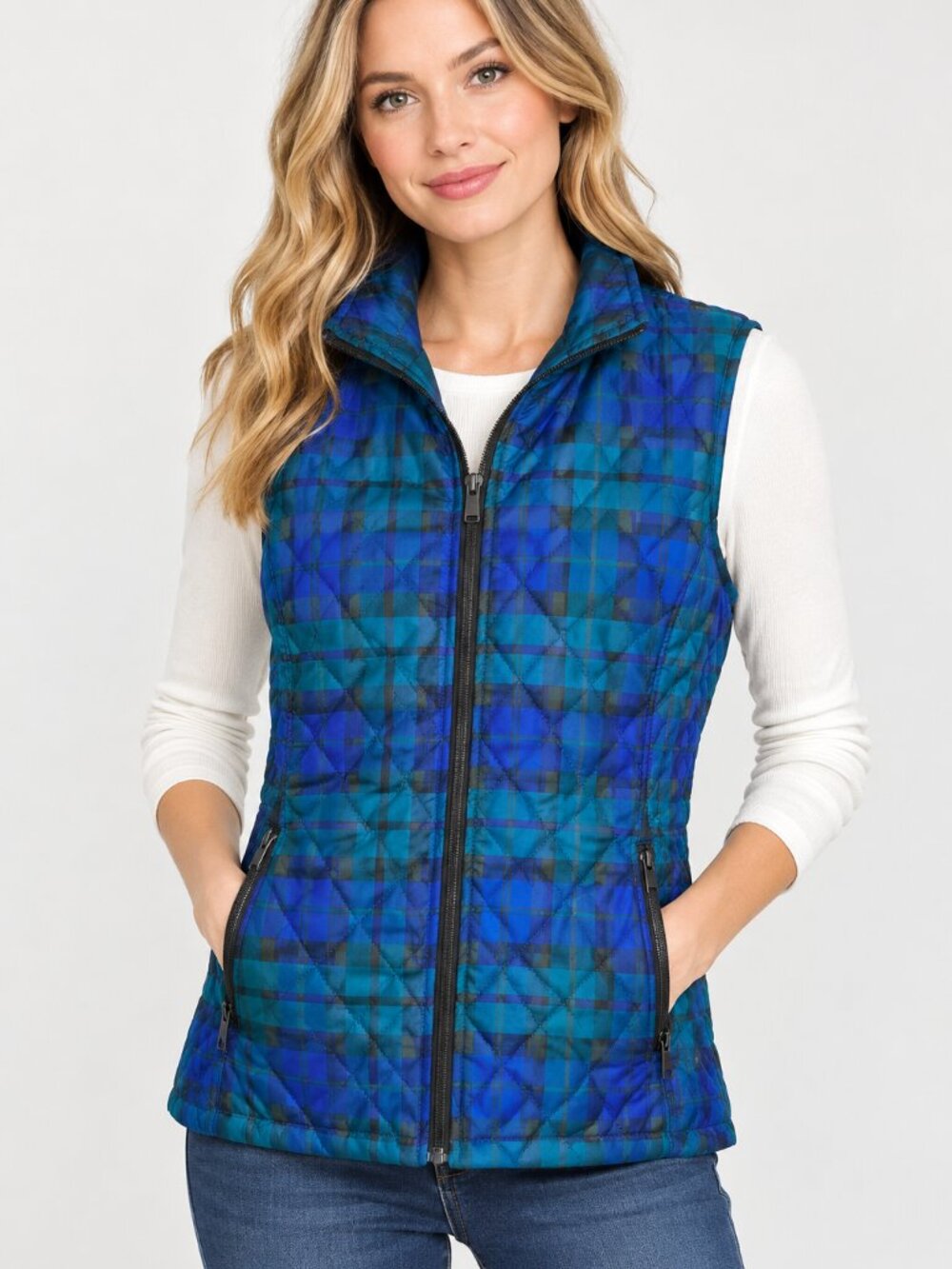 Relativity Plaid Vest in Blue and Teal Size Large